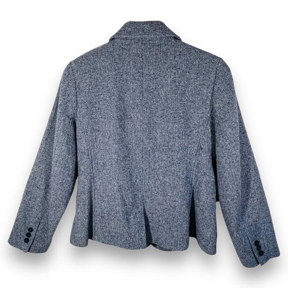 LL Bean Herringbone Tweed Blazer Wool Silk Blue Lined 3 Button Jacket Small - Picture 4 of 13